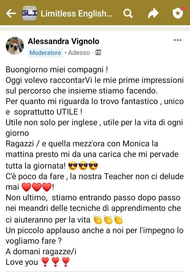 Original screenshot: message from Alessandra in Monica’s community group