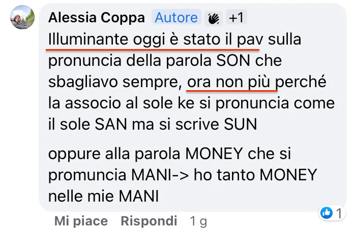 Original screenshot: message from Alessia in Monica’s community group