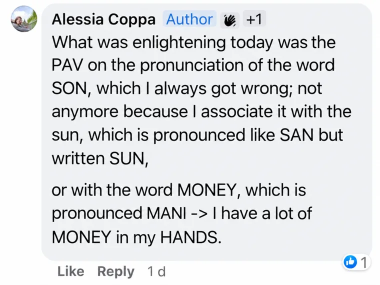 English translation of a message from Alessia in Monica’s community group