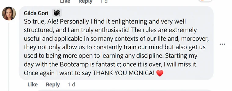 English translation of a message from Gilda in Monica’s community group