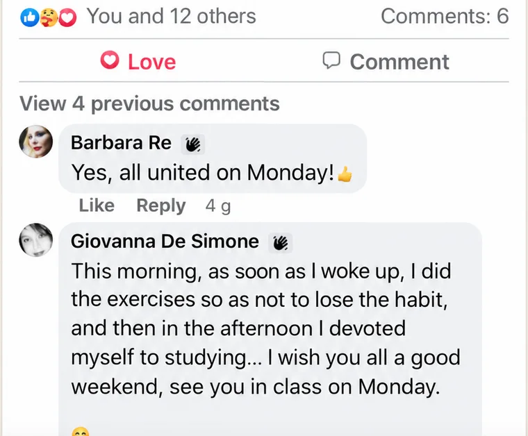 English translation of a message from Giovanna in Monica’s community group