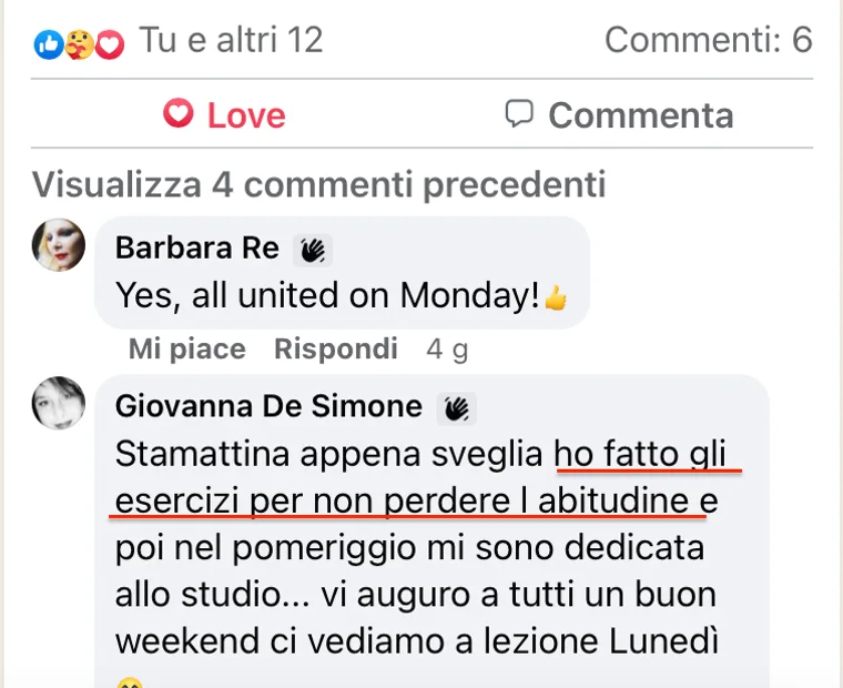 Original screenshot: message from Giovanna in Monica’s community group