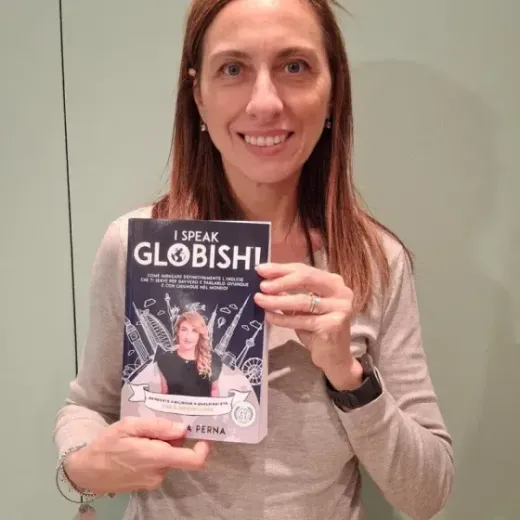 Andrea with the book I Speak Globish!