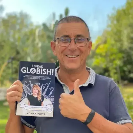 Vicky with the book I Speak Globish!